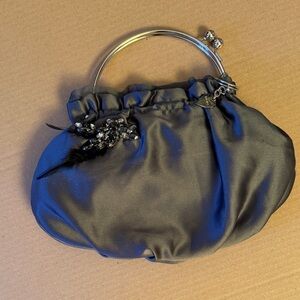 Vintage Nine West grey Satin Jeweled Handle Evening Clutch
